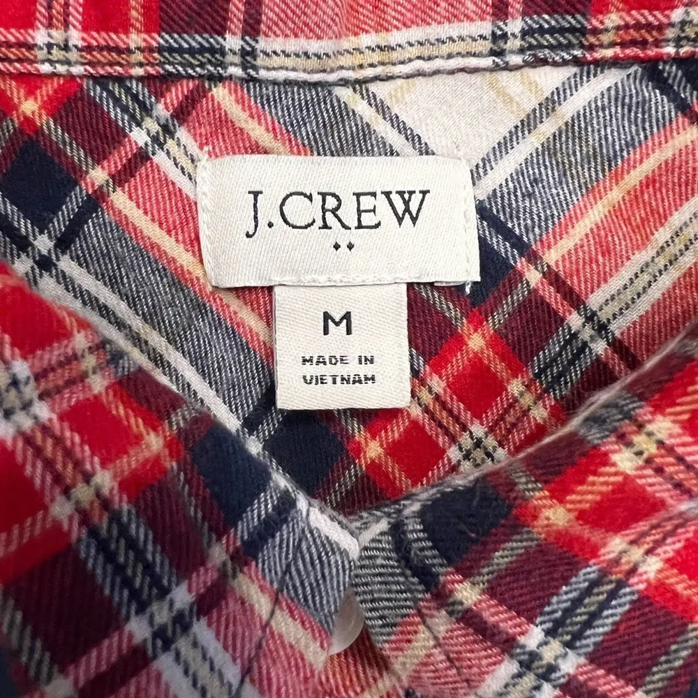 J.Crew Plaid Flannel Button Front Shirt Women’s Medium Red Blue Cotton